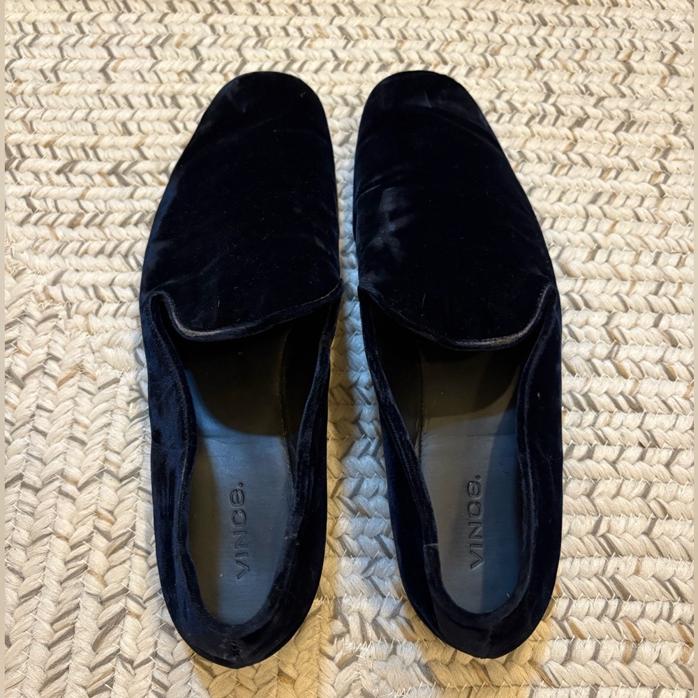 Vince Dark Blue Velvet Loafers